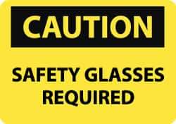 NMC - "Caution - Safety Glasses Required", 10" Long x 14" Wide, Pressure-Sensitive Vinyl Safety Sign - Rectangle, 0.004" Thick, Use for Accident Prevention - USA Tool & Supply