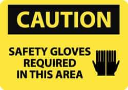 NMC - "Caution - Safety Gloves Required in This Area", 10" Long x 14" Wide, Aluminum Safety Sign - Rectangle, 0.04" Thick, Use for Accident Prevention - USA Tool & Supply