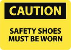 NMC - "Caution - Safety Shoes Must Be Worn", 10" Long x 14" Wide, Aluminum Safety Sign - Rectangle, 0.04" Thick, Use for Accident Prevention - USA Tool & Supply