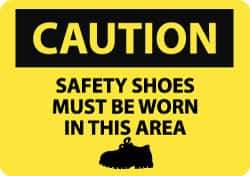 NMC - "Caution - Safety Shoes Must Be Worn in This Area", 10" Long x 14" Wide, Pressure-Sensitive Vinyl Safety Sign - Rectangle, 0.004" Thick, Use for Accident Prevention - USA Tool & Supply