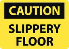 NMC - "Caution - Slippery Floor", 10" Long x 14" Wide, Aluminum Safety Sign - Rectangle, 0.04" Thick, Use for Accident Prevention - USA Tool & Supply