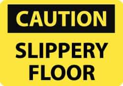 NMC - "Caution - Slippery Floor", 10" Long x 14" Wide, Rigid Plastic Safety Sign - Rectangle, 0.05" Thick, Use for Accident Prevention - USA Tool & Supply
