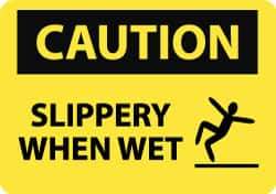 NMC - "Caution - Slippery When Wet", 10" Long x 14" Wide, Pressure-Sensitive Vinyl Safety Sign - Rectangle, 0.004" Thick, Use for Accident Prevention - USA Tool & Supply