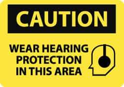 NMC - "Caution - Wear Hearing Protection in This Area", 10" Long x 14" Wide, Aluminum Safety Sign - Rectangle, 0.04" Thick, Use for Accident Prevention - USA Tool & Supply
