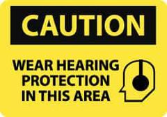NMC - "Caution - Wear Hearing Protection in This Area", 10" Long x 14" Wide, Pressure-Sensitive Vinyl Safety Sign - Rectangle, 0.004" Thick, Use for Accident Prevention - USA Tool & Supply