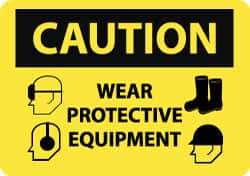 NMC - "Caution - Wear Protective Equipment", 10" Long x 14" Wide, Rigid Plastic Safety Sign - Rectangle, 0.05" Thick, Use for Accident Prevention - USA Tool & Supply