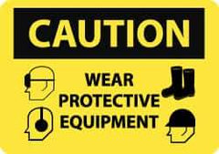 NMC - "Caution - Wear Protective Equipment", 10" Long x 14" Wide, Pressure-Sensitive Vinyl Safety Sign - Rectangle, 0.004" Thick, Use for Accident Prevention - USA Tool & Supply