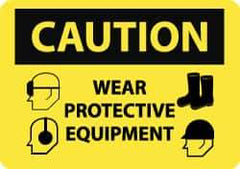 NMC - "Caution - Wear Protective Equipment", 10" Long x 14" Wide, Rigid Plastic Safety Sign - Rectangle, 0.05" Thick, Use for Accident Prevention - USA Tool & Supply