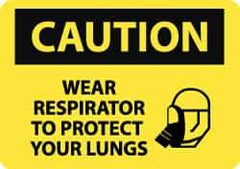 NMC - "Caution - Wear Respirator to Protect Your Lungs", 10" Long x 14" Wide, Pressure-Sensitive Vinyl Safety Sign - Rectangle, 0.004" Thick, Use for Accident Prevention - USA Tool & Supply