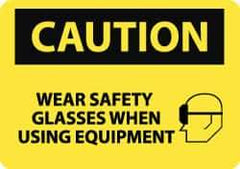 NMC - "Caution - Wear Safety Glasses When Using Equipment", 10" Long x 14" Wide, Rigid Plastic Safety Sign - Rectangle, 0.05" Thick, Use for Accident Prevention - USA Tool & Supply