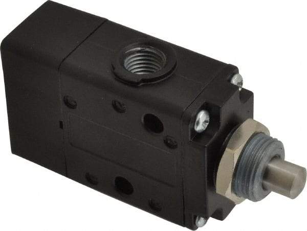 Norgren - 0.98 CV Rate, 1/4" NPT Inlet 3/2 Super Mechanical Valve - 1/4" NPT Inlet, Packed Spool Valve, Plunger Actuator - USA Tool & Supply