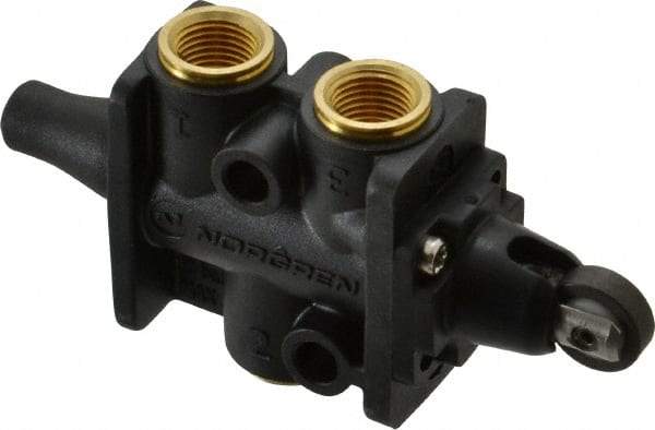 Norgren - 0.34 CV Rate, 1/8" NPT Inlet 3/2 Super Mechanical Valve - 1/8" NPT Inlet, Packed Spool Valve, Roller Actuator - USA Tool & Supply