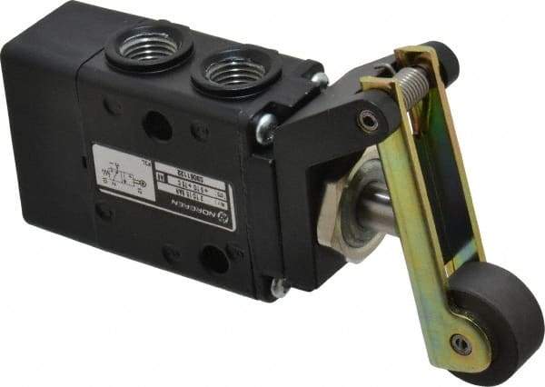 Norgren - 0.98 CV Rate, 1/4" NPT Inlet 3/2 Super Mechanical Valve - 1/4" NPT Inlet, Packed Spool Valve, Roller Lever Actuator - USA Tool & Supply