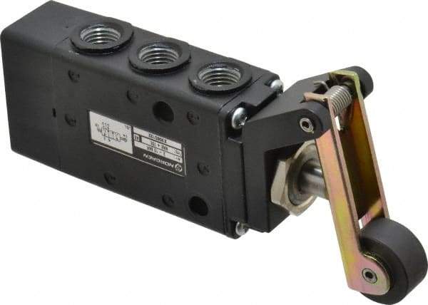 Norgren - 0.98 CV Rate, 1/4" NPT Inlet 5/2 Super Mechanical Valve - 1/4" NPT Inlet, Packed Spool Valve, Roller Lever Actuator - USA Tool & Supply