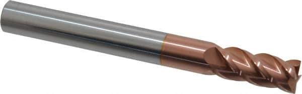 Accupro - 7/16", 1" LOC, 7/16" Shank Diam, 4" OAL, 4 Flute, Solid Carbide Square End Mill - Single End, TiCN Finish, Spiral Flute, 40° Helix, Centercutting, Right Hand Cut, Right Hand Flute - USA Tool & Supply