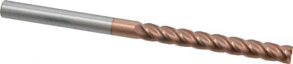 Accupro - 3/8", 3" LOC, 3/8" Shank Diam, 6" OAL, 4 Flute, Solid Carbide Square End Mill - Single End, TiCN Finish, Spiral Flute, 40° Helix, Centercutting, Right Hand Cut, Right Hand Flute - USA Tool & Supply