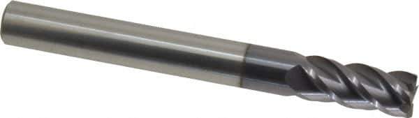 Accupro - 7/16", 1" LOC, 7/16" Shank Diam, 4" OAL, 4 Flute, Solid Carbide Square End Mill - Single End, AlTiN Finish, Spiral Flute, 40° Helix, Centercutting, Right Hand Cut, Right Hand Flute - USA Tool & Supply