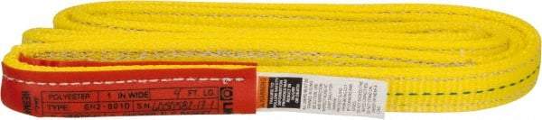 Lift-All - 4' Long x 1" Wide, 6,200 Lb Vertical Capacity, 2 Ply, Polyester Web Sling - 4,900 Lb Choker Capacity, Yellow - USA Tool & Supply