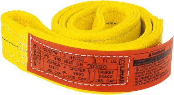 Lift-All - 3' Long x 2" Wide, 12,200 Lb Vertical Capacity, 2 Ply, Polyester Web Sling - 9,800 Lb Choker Capacity, Yellow - USA Tool & Supply