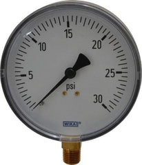 Wika - 4" Dial, 1/4 Thread, 0-30 Scale Range, Pressure Gauge - Lower Connection Mount, Accurate to 3-2-3% of Scale - USA Tool & Supply