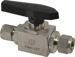 Ham-Let - 1/2" Pipe, Stainless Steel, Inline, Two Way Flow, Instrumentation Ball Valve - 3,000 psi WOG Rating, Tee Handle, PTFE Seal, PTFE Seat, Swaglok SS-45S8 - USA Tool & Supply