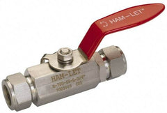 Ham-Let - 1" Pipe, Compression x Compression End Connections, Stainless Steel, Inline, Two Way Flow, Instrumentation Ball Valve - 2,000 psi WOG Rating, Locking Lever Handle, Reinforced PTFE Seal, Reinforced PTFE Seat - USA Tool & Supply