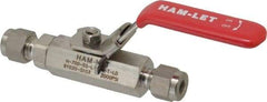 Ham-Let - 1/4" Pipe, Compression x Compression End Connections, Stainless Steel, Inline, Two Way Flow, Instrumentation Ball Valve - 2,000 psi WOG Rating, Locking Lever Handle, Reinforced PTFE Seal, Reinforced PTFE Seat - USA Tool & Supply