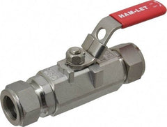 Ham-Let - 3/4" Pipe, Compression x Compression End Connections, Stainless Steel, Inline, Two Way Flow, Instrumentation Ball Valve - 2,000 psi WOG Rating, Locking Lever Handle, Reinforced PTFE Seal, Reinforced PTFE Seat - USA Tool & Supply