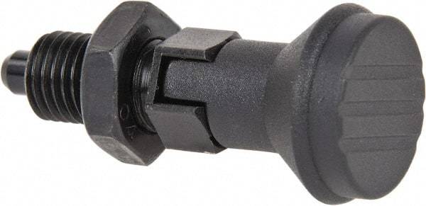 Gibraltar - M12x1.5, 17mm Thread Length, 6mm Plunger Diam, Lockout Knob Handle Indexing Plunger - Plunger Style D, 20mm Body Length, 56mm OAL, Steel - USA Tool & Supply