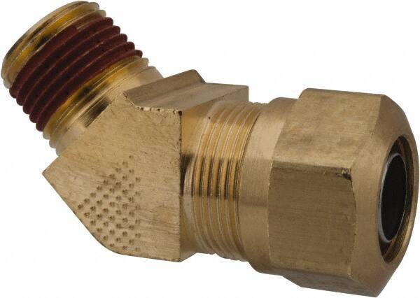 Parker - 3/4" OD, Brass Male 45° Elbow - 150 Max Working psi, -40 to 200°F, Comp x MNPT Ends - USA Tool & Supply