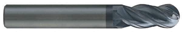 SGS - 0.7874" Diam, 1-1/2" LOC, 4 Flute Solid Carbide Ball End Mill - AlTiN Finish, Single End, 104mm OAL, 20mm Shank Diam, Spiral Flute - USA Tool & Supply