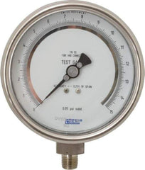 Wika - 4" Dial, 1/4 Thread, 0-15 Scale Range, Pressure Gauge - Lower Connection Mount, Accurate to 0.25% of Scale - USA Tool & Supply
