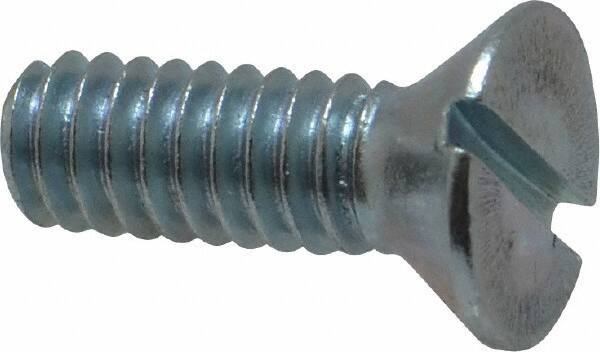 Value Collection - 1/4-20 UNC, 3/4" OAL Slotted Drive Machine Screw - Flat Head, Grade 2 Steel, Zinc-Plated Finish, Without Washer - USA Tool & Supply