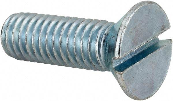 Value Collection - 3/8-16 UNC, 1-1/4" OAL Slotted Drive Machine Screw - Flat Head, Grade 2 Steel, Zinc-Plated Finish, Without Washer - USA Tool & Supply