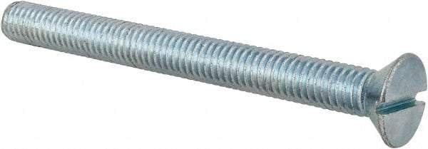 Value Collection - 3/8-16 UNC, 4" OAL Slotted Drive Machine Screw - Flat Head, Grade 2 Steel, Zinc-Plated Finish, Without Washer - USA Tool & Supply