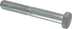 Made in USA - 3/8-16 UNC, 2-1/2" Length Under Head Hex Head Cap Screw - Partially Threaded, Grade 5 Steel, Zinc-Plated Finish, 9/16" Hex - USA Tool & Supply