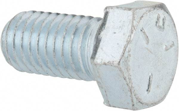 Made in USA - 1/2-13 UNC, 1" Length Under Head Hex Head Cap Screw - Fully Threaded, Grade 5 Steel, Zinc-Plated Finish, 3/4" Hex - USA Tool & Supply