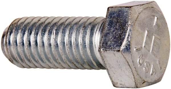 Made in USA - 1/2-13 UNC, 1-1/4" Length Under Head Hex Head Cap Screw - Fully Threaded, Grade 5 Steel, Zinc-Plated Finish, 3/4" Hex - USA Tool & Supply