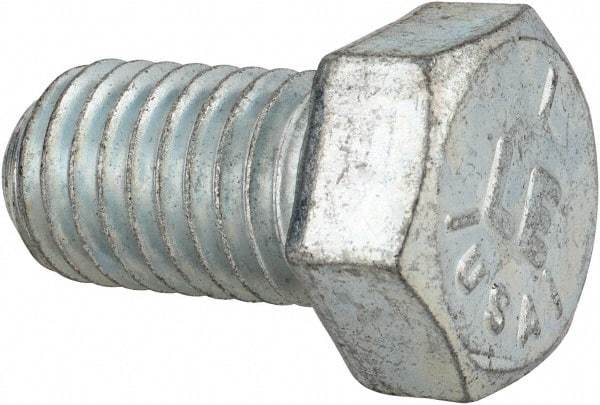 Made in USA - 9/16-12 UNC, 1" Length Under Head Hex Head Cap Screw - Fully Threaded, Grade 5 Steel, Zinc-Plated Finish, 13/16" Hex - USA Tool & Supply
