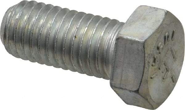 Made in USA - 9/16-12 UNC, 1-1/4" Length Under Head Hex Head Cap Screw - Fully Threaded, Grade 5 Steel, Zinc-Plated Finish, 13/16" Hex - USA Tool & Supply