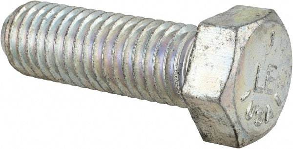 Made in USA - 9/16-12 UNC, 1-3/4" Length Under Head Hex Head Cap Screw - Fully Threaded, Grade 5 Steel, Zinc-Plated Finish, 13/16" Hex - USA Tool & Supply