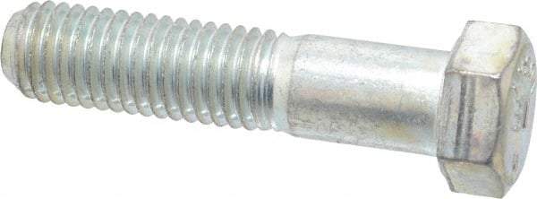 Made in USA - 9/16-12 UNC, 2-1/2" Length Under Head Hex Head Cap Screw - Partially Threaded, Grade 5 Steel, Zinc-Plated Finish, 13/16" Hex - USA Tool & Supply