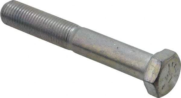 Made in USA - 3/8-24 UNF, 2-1/2" Length Under Head Hex Head Cap Screw - Partially Threaded, Grade 5 Steel, Zinc-Plated Finish, 9/16" Hex - USA Tool & Supply