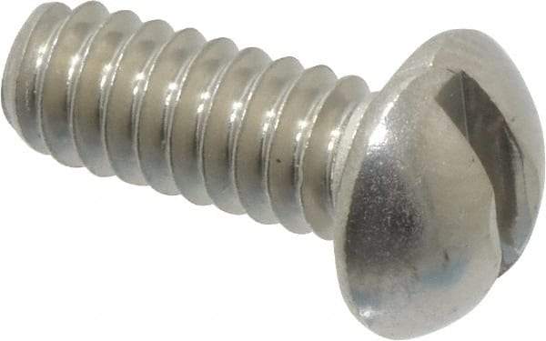 Value Collection - #10-24 UNC, 1/2" Length Under Head Slotted Drive Machine Screw - Round Head, Grade 18-8 Stainless Steel, Uncoated, Without Washer - USA Tool & Supply