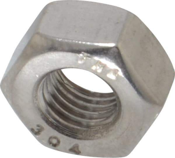 Value Collection - 1/4-28 UNF Stainless Steel Right Hand Hex Nut - 7/16" Across Flats, 7/32" High, Uncoated - USA Tool & Supply