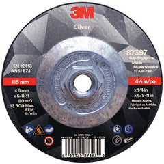 ‎3M Silver Depressed Center Grinding Wheel 87397 T27 Quick Change 4.5″ × 1/4″ × 5/8-11 - USA Tool & Supply