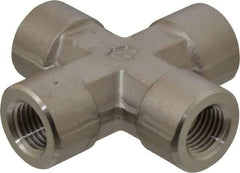 Ham-Let - 1/4" Grade 316 Stainless Steel Pipe Cross - FNPT End Connections, 6,200 psi - USA Tool & Supply