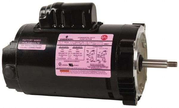 US Motors - 3/4 hp, ODP Enclosure, Auto Thermal Protection, 3,450 RPM, 115/208-230 Volt, 60 Hz, Industrial Electric AC/DC Motor - Size 56J Frame, J-Face Mount, 1 Speed, Ball Bearings, 10.4/5.4-5.2 Full Load Amps, B Class Insulation, CCW Drive End - USA Tool & Supply