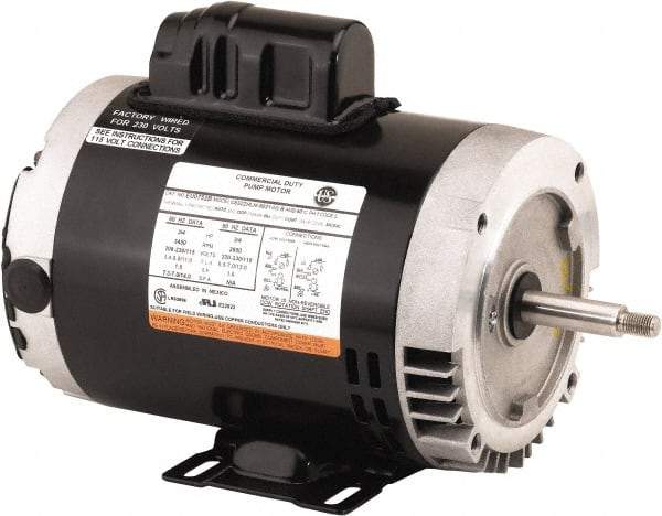 US Motors - 1.5 hp, ODP Enclosure, Auto Thermal Protection, 3,450 RPM, 115/208-230 Volt, 60 Hz, Industrial Electric AC/DC Motor - Size 56J Frame, J-Face/Rem Base Mount, 1 Speed, Ball Bearings, 18.2/9.2-9.1 Full Load Amps, B Class Insulation, CCW Drive End - USA Tool & Supply