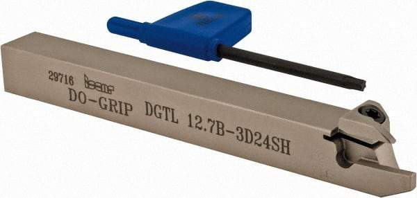 Iscar - External Thread, 0.118" Min Groove Width, 4.7" OAL, Left Hand Indexable Grooving Cutoff Toolholder - 0.094 Seat Size, 1/2" Shank Height x 1/2" Shank Width, DG.. Insert Style, DGT Toolholder Style, Series Do-Grip - USA Tool & Supply